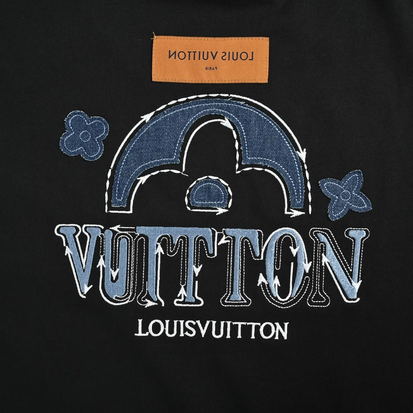 Louis Vuitton/Louis Vuitton 26ss denim patch presbyopic letter embroidered short sleeves